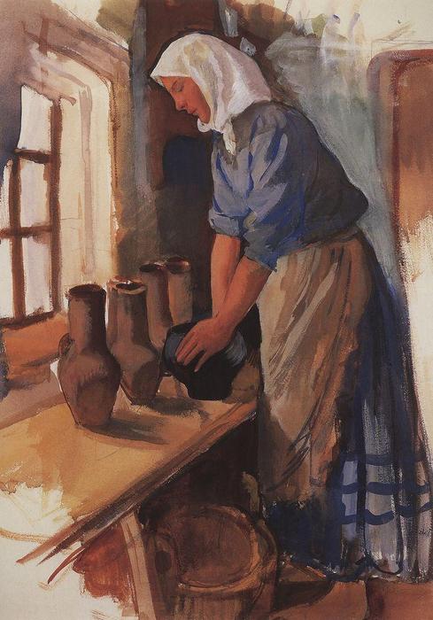 WikiOO.org - Encyclopedia of Fine Arts - Lukisan, Artwork Zinaida Serebriakova - Peasant Woman with pots 