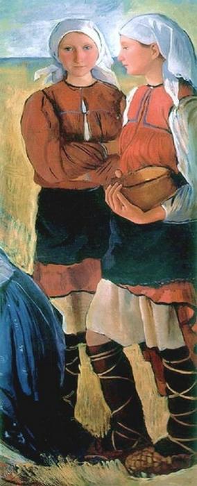 WikiOO.org - Encyclopedia of Fine Arts - Festés, Grafika Zinaida Serebriakova - Two Peasant Girls
