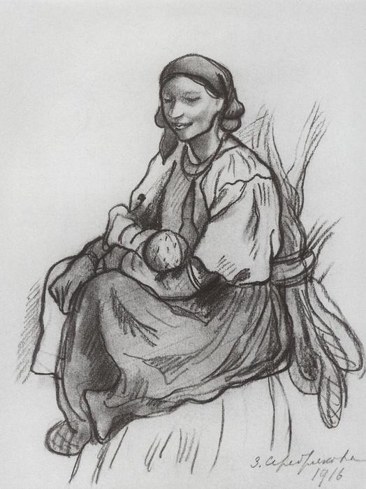 WikiOO.org - Encyclopedia of Fine Arts - Festés, Grafika Zinaida Serebriakova - A peasant woman with a child 