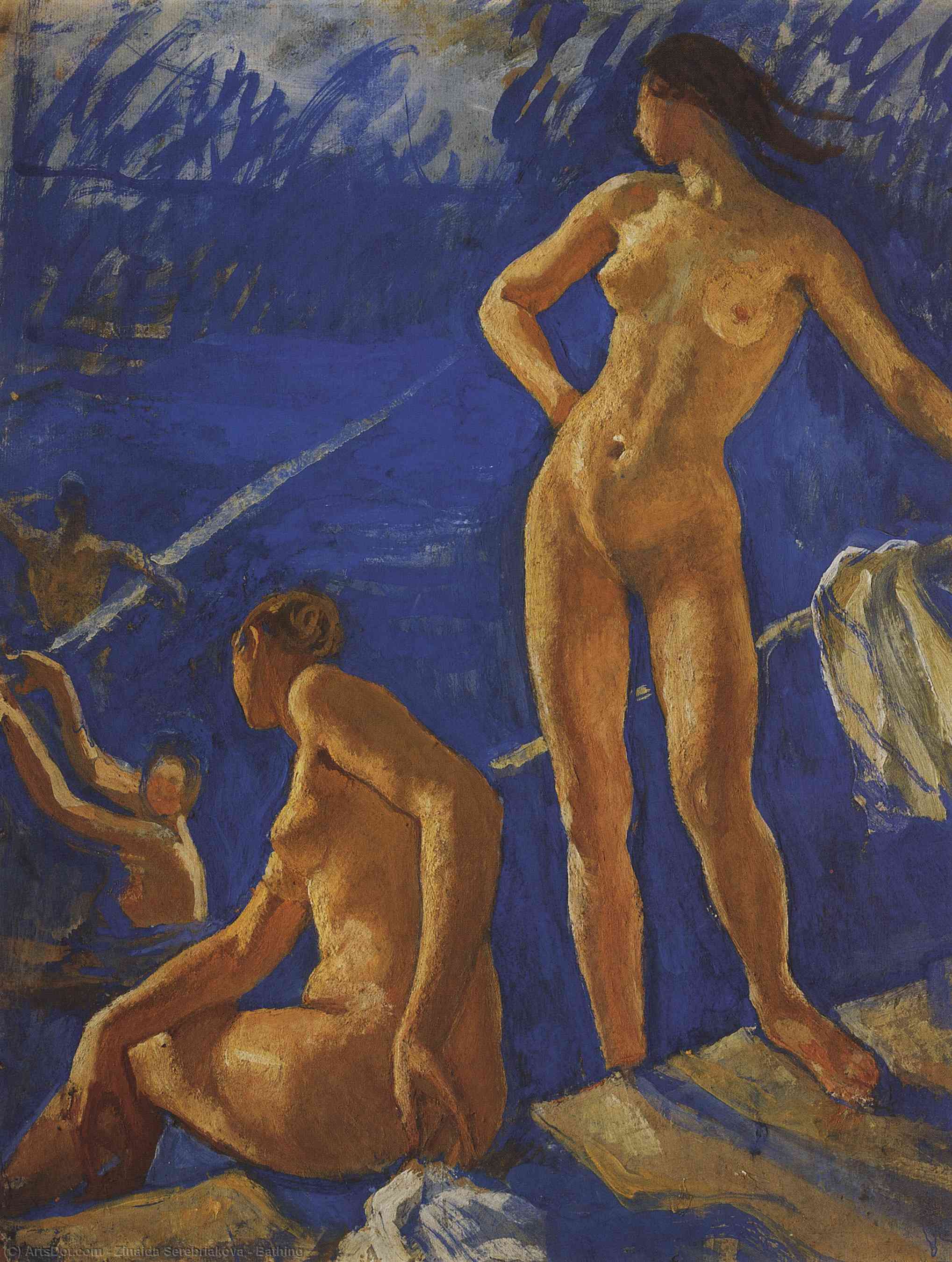 Wikoo.org - موسوعة الفنون الجميلة - اللوحة، العمل الفني Zinaida Serebriakova - Bathing