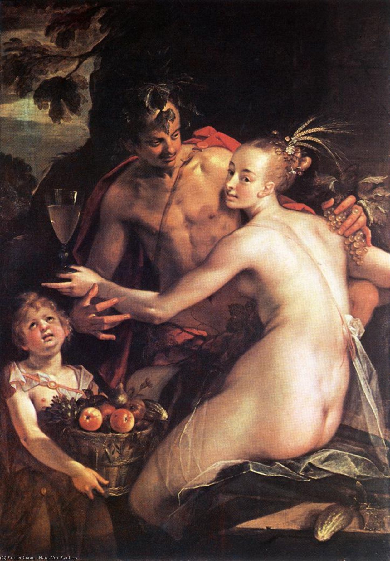 Wikioo.org - Die Enzyklopädie bildender Kunst - Malerei, Kunstwerk von Hans Von Aachen - Bacchus , Ceres und amor