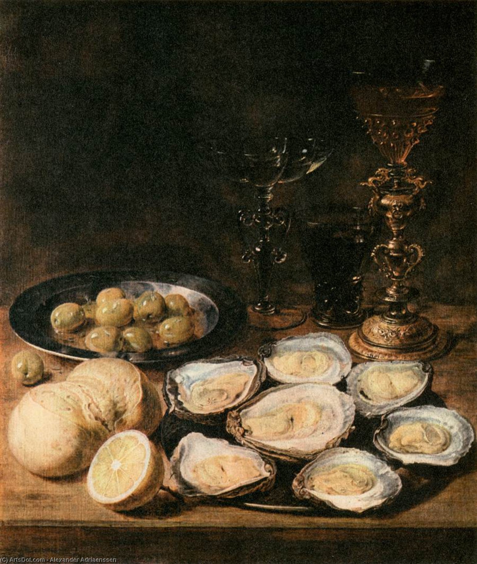 Wikioo.org - The Encyclopedia of Fine Arts - Painting, Artwork by Alexander Adriaenssen - Still-Life with Oysters