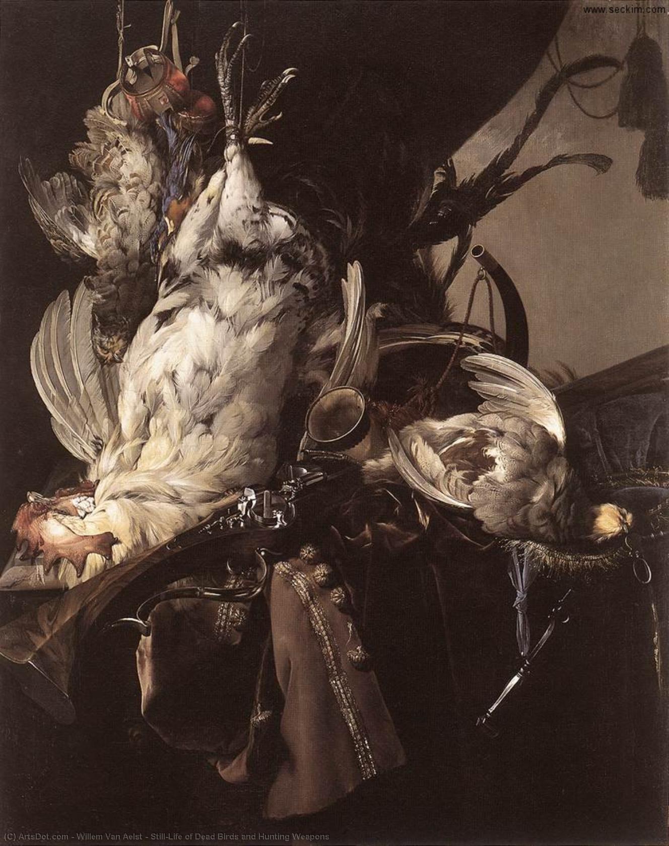WikiOO.org – 美術百科全書 - 繪畫，作品 Willem Van Aelst - 静物 的  死  鸟  和  打猎  武器