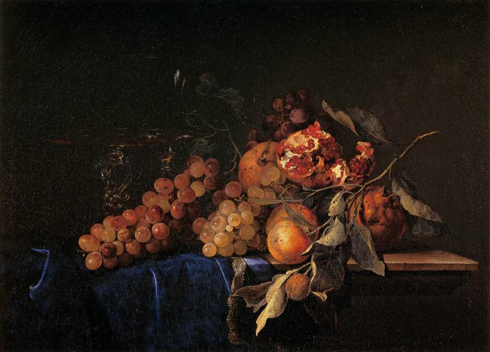 Wikioo.org - The Encyclopedia of Fine Arts - Painting, Artwork by Willem Van Aelst - Still-Life with Fruit and a Crystal Vase