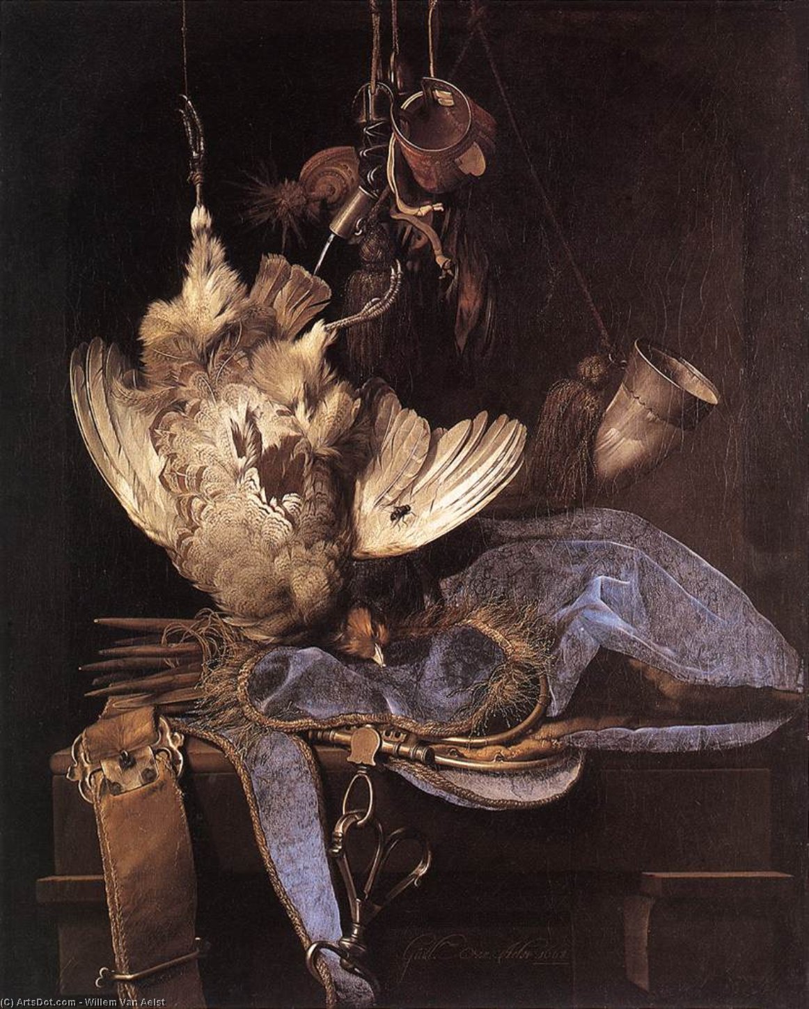 Wikioo.org - The Encyclopedia of Fine Arts - Painting, Artwork by Willem Van Aelst - Still-Life with Hunting Equipment and Dead Birds