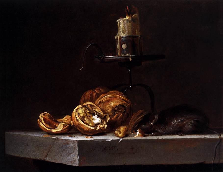 Wikioo.org - The Encyclopedia of Fine Arts - Painting, Artwork by Willem Van Aelst - Still-Life with Mouse and Candle