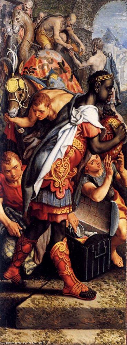 Wikioo.org – La Enciclopedia de las Bellas Artes - Pintura, Obras de arte de Pieter Aertsen - Ala izquierda de un Tríptico con el adoración de los magos