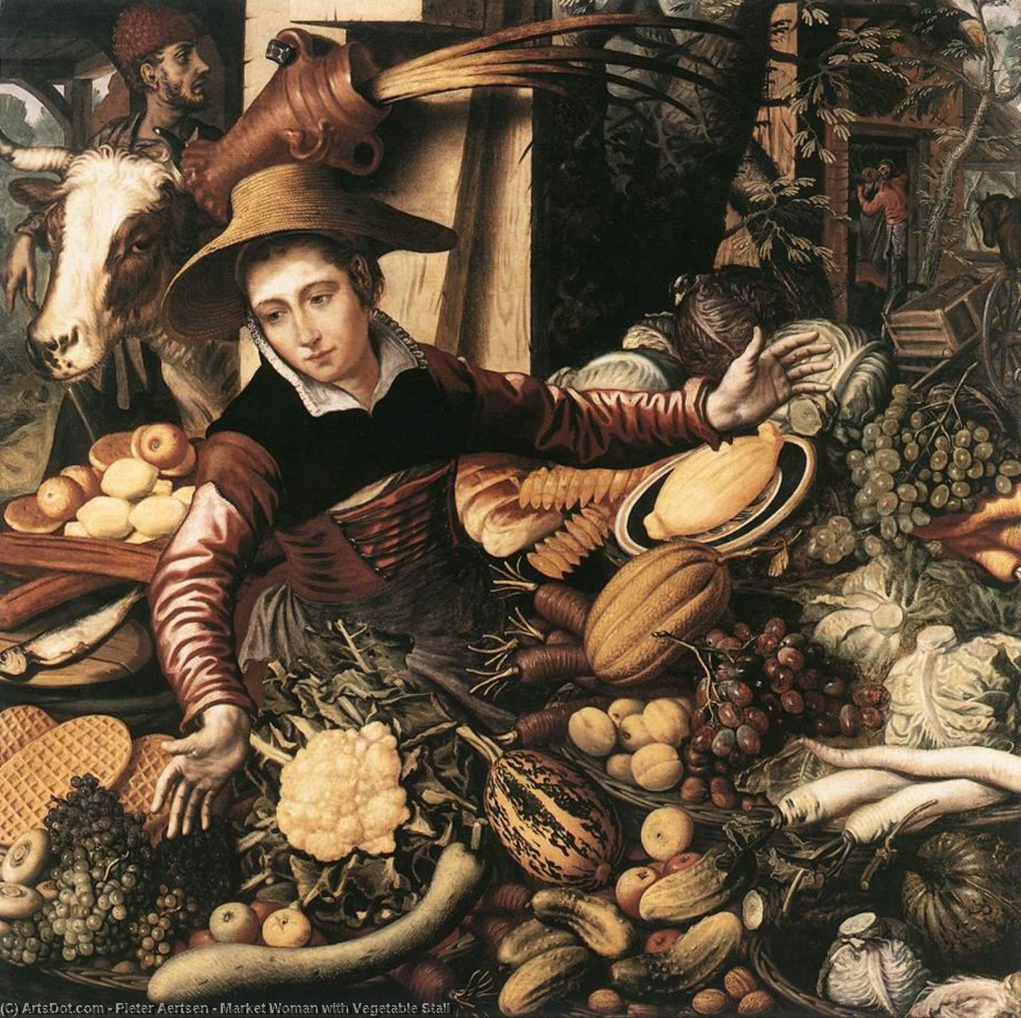 Wikioo.org - The Encyclopedia of Fine Arts - Painting, Artwork by Pieter Aertsen - Market Woman with Vegetable Stall