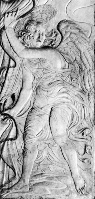 Wikioo.org - The Encyclopedia of Fine Arts - Painting, Artwork by Agostino Di Duccio - An angel drawing back a curtain