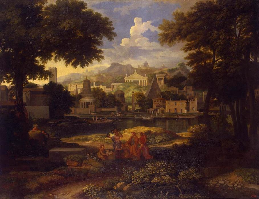 Wikioo.org - The Encyclopedia of Fine Arts - Painting, Artwork by Etienne Allegrain - Landscape with the Finding of Moses
