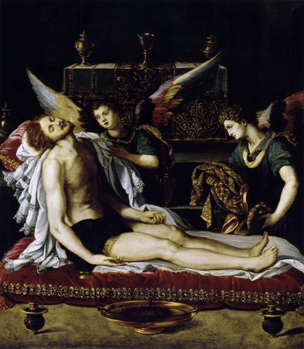 Wikioo.org – La Enciclopedia de las Bellas Artes - Pintura, Obras de arte de Alessandro Allori - el cuerpo de Cristo enestado dos ángeles
