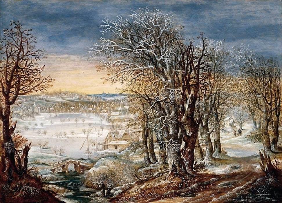 Wikioo.org - The Encyclopedia of Fine Arts - Painting, Artwork by Denis Van Alsloot - Winter Landscape in the Fôret de Soignes, with the Flight Into Egypt