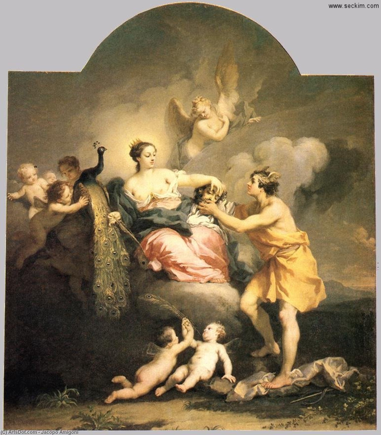 Wikioo.org – La Enciclopedia de las Bellas Artes - Pintura, Obras de arte de Jacopo Amigoni - Juno Receptora la cabeza de argos