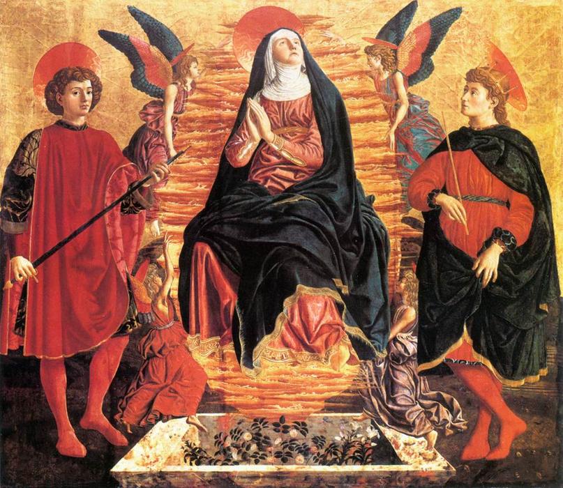 Wikioo.org - The Encyclopedia of Fine Arts - Painting, Artwork by Andrea Del Castagno - Our Lady of the Assumption with Sts Miniato and Julian