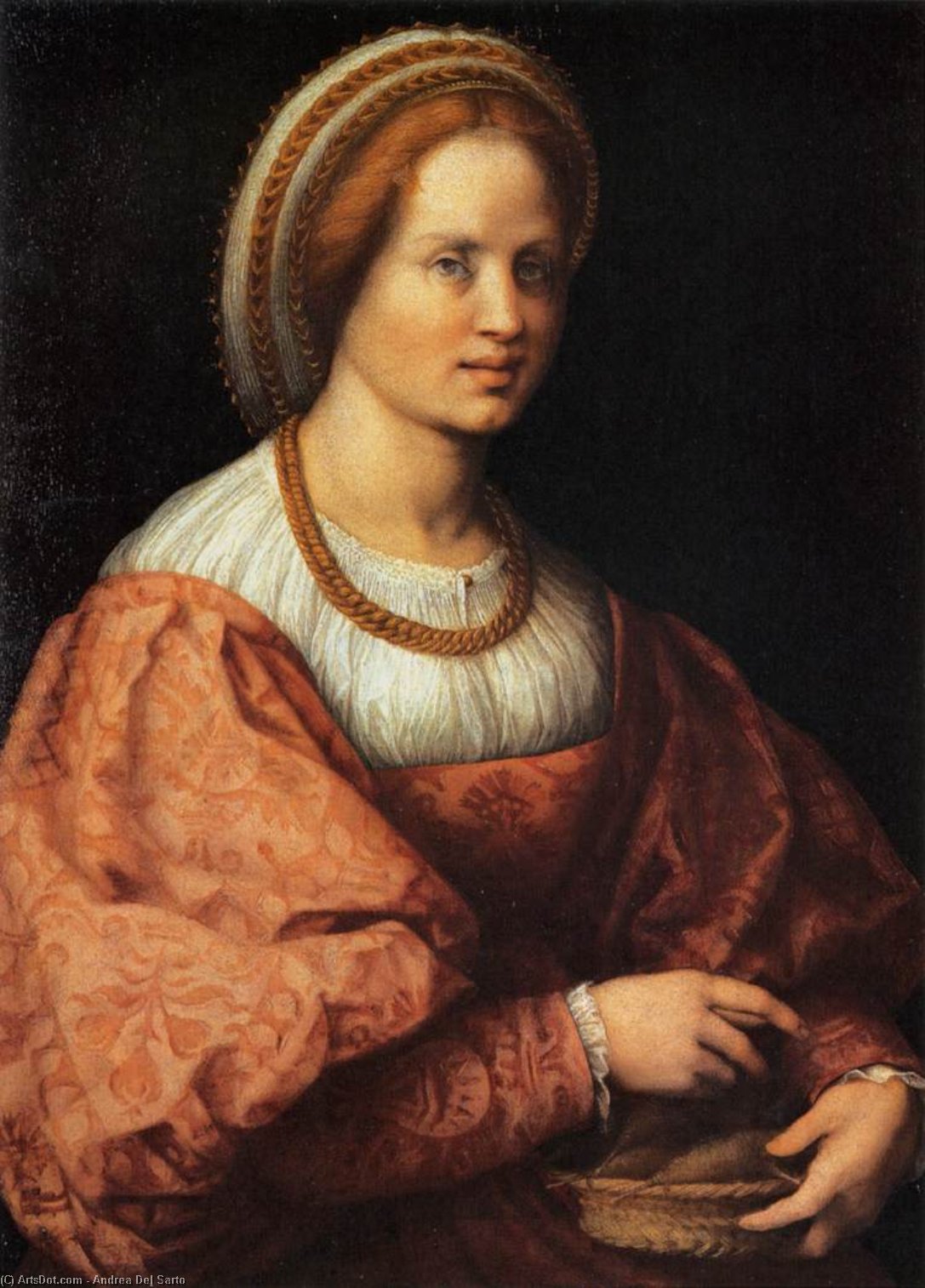 Wikioo.org - The Encyclopedia of Fine Arts - Painting, Artwork by Andrea Del Sarto - Portrait of a Woman with a Basket of Spindles