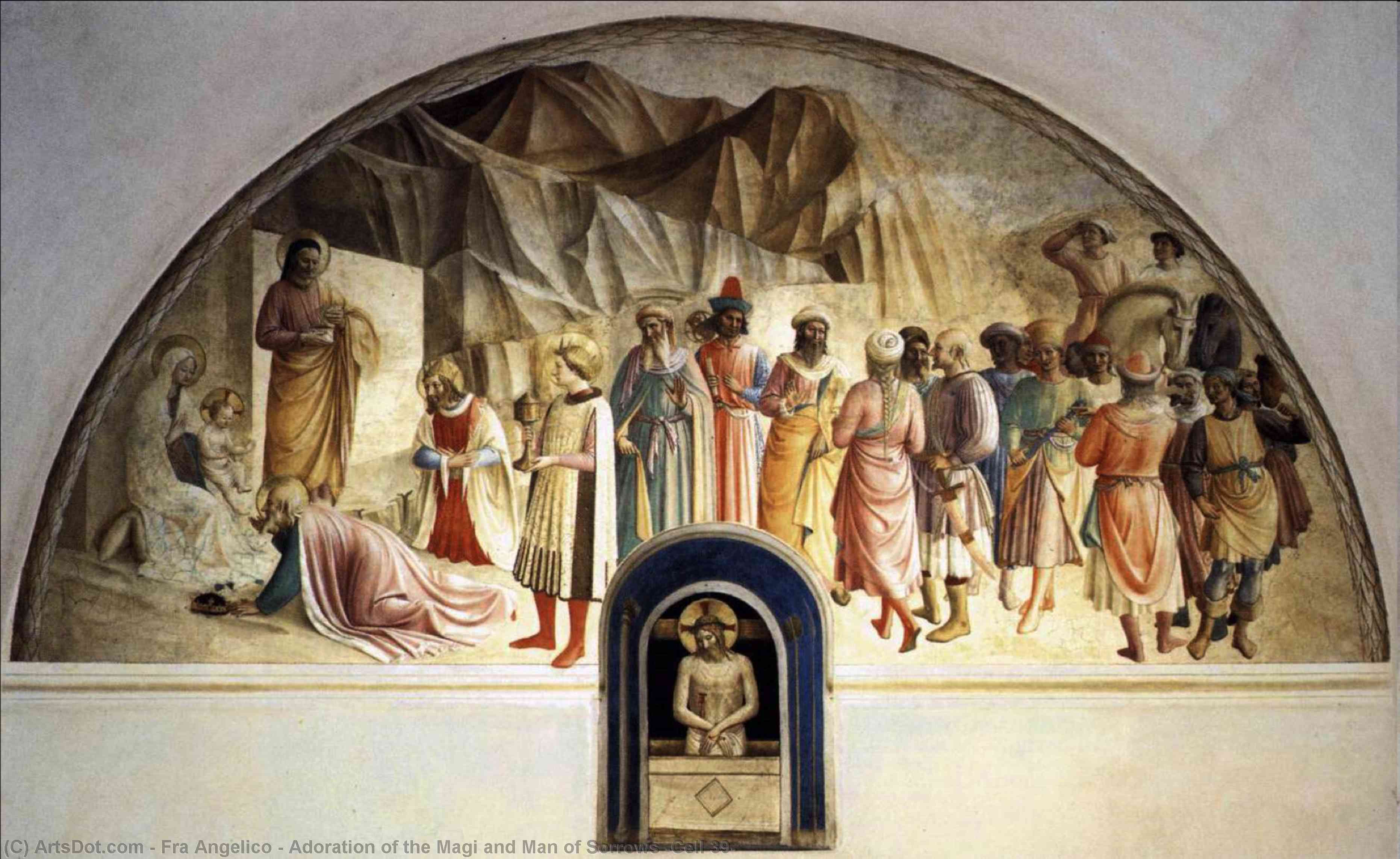 Wikioo.org - The Encyclopedia of Fine Arts - Painting, Artwork by Fra Angelico - Adoration of the Magi and Man of Sorrows (Cell 39)