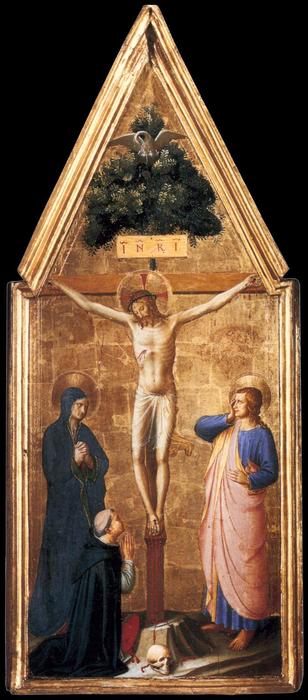 Wikioo.org - The Encyclopedia of Fine Arts - Painting, Artwork by Fra Angelico - Crucified Christ with the Virgin, St John the Evangelist and Cardinal Juan de Torquemada