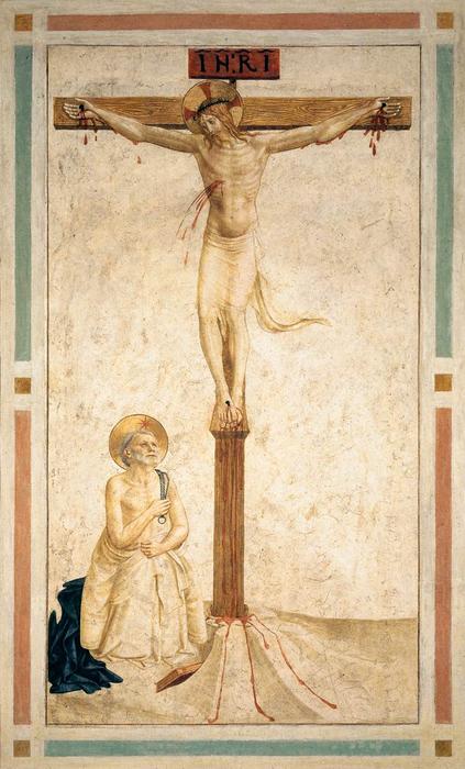 Wikioo.org - The Encyclopedia of Fine Arts - Painting, Artwork by Fra Angelico - Crucifixion with St Dominic Flagellating Himself (Cell 20)