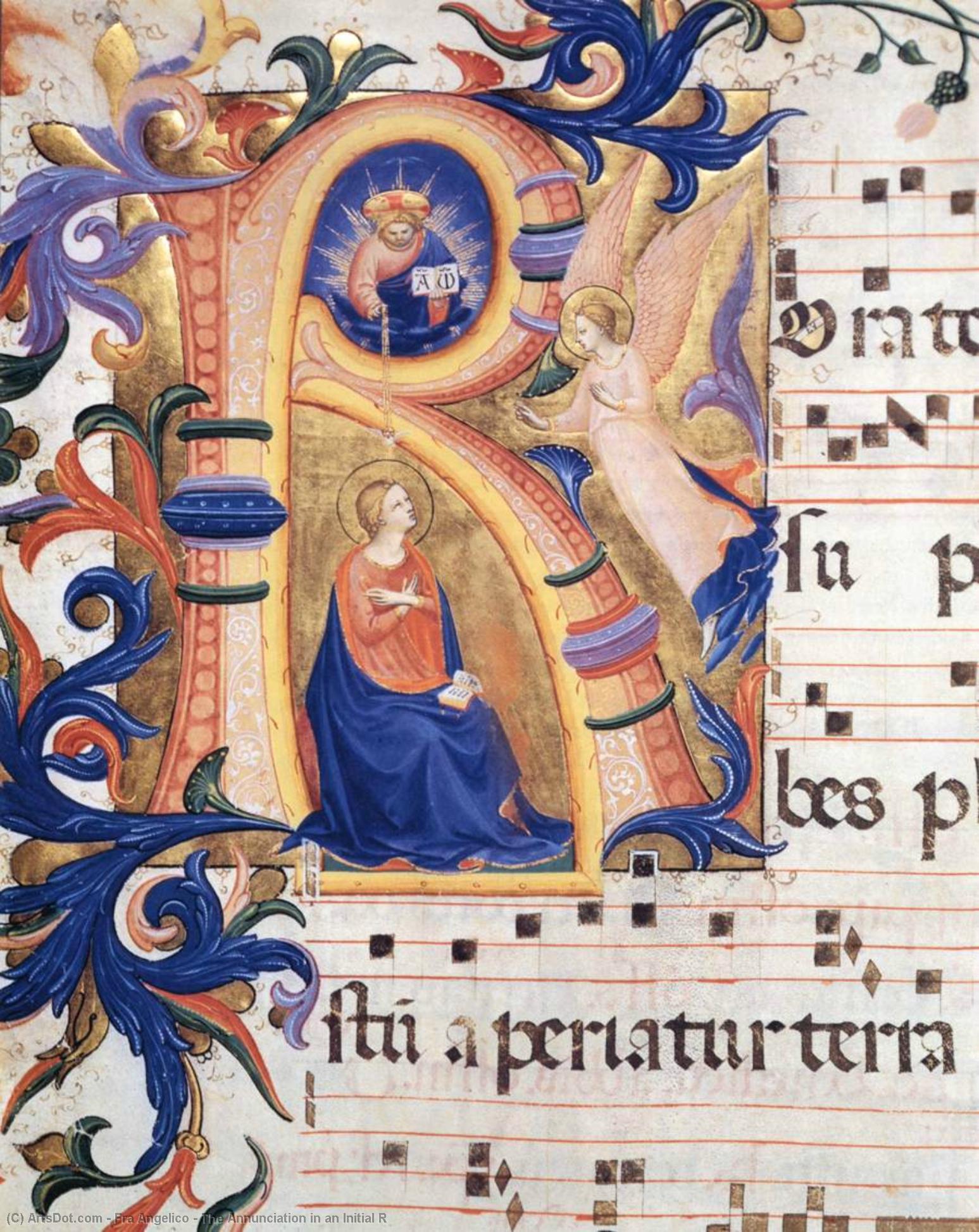 Wikioo.org – L'Enciclopedia delle Belle Arti - Pittura, Opere di Fra Angelico - l annunciazione in un Iniziale R