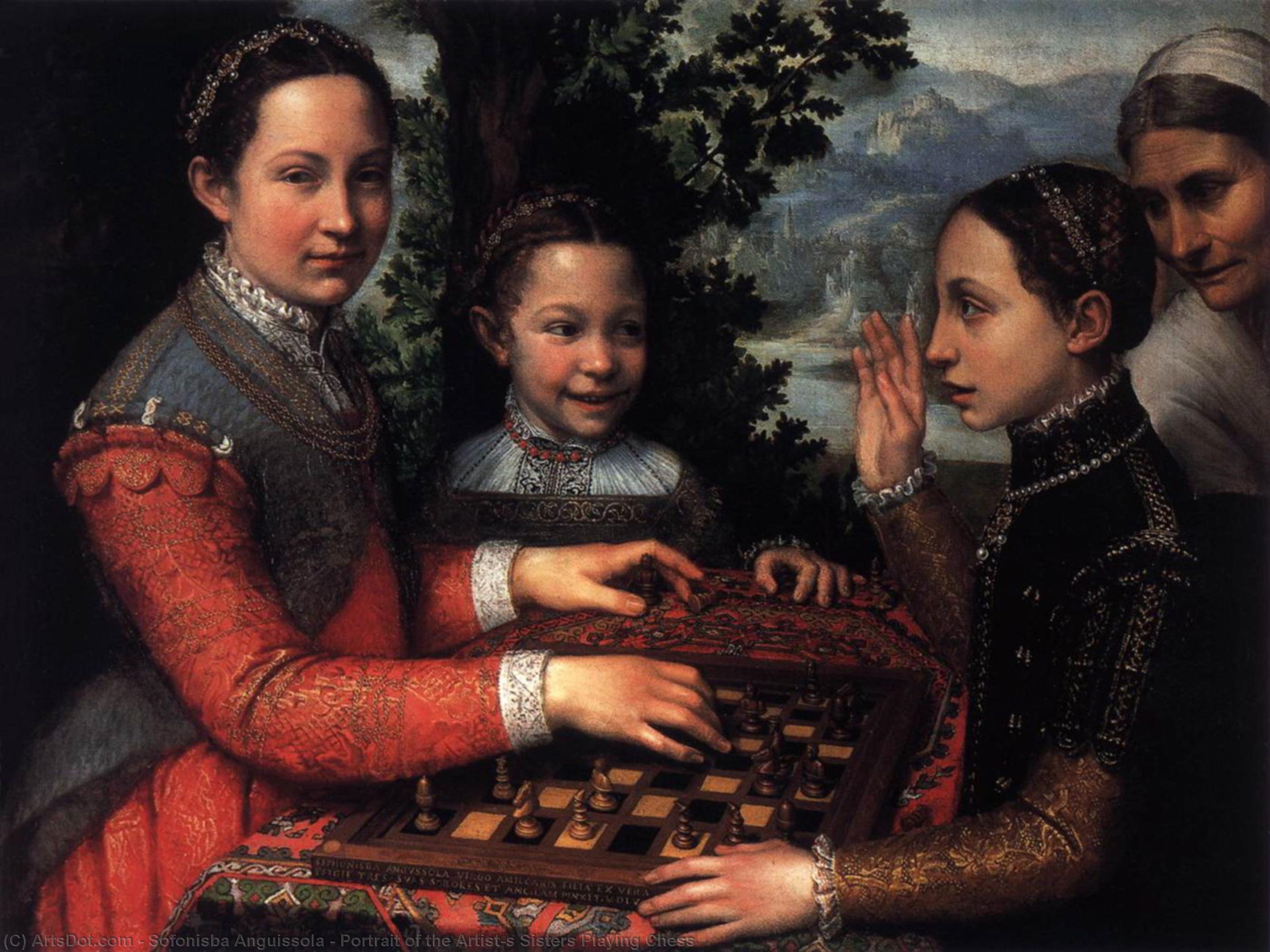 Wikioo.org – L'Encyclopédie des Beaux Arts - Peinture, Oeuvre de Sofonisba Anguissola - Portrait de la Artist's sisters jouer Échecs