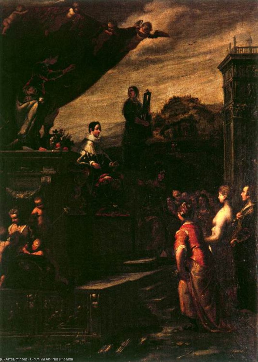 Wikioo.org - The Encyclopedia of Fine Arts - Painting, Artwork by Giovanni Andrea Ansaldo - Allegory of the Crowning of Ferdinando II de' Medici
