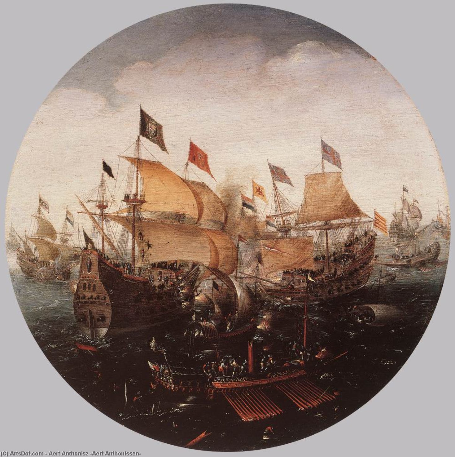 Wikioo.org – La Enciclopedia de las Bellas Artes - Pintura, Obras de arte de Aert Anthonisz (Aert Anthonissen) - Batalla Naval entre  neerlandesa  asícomo  español  Barcos