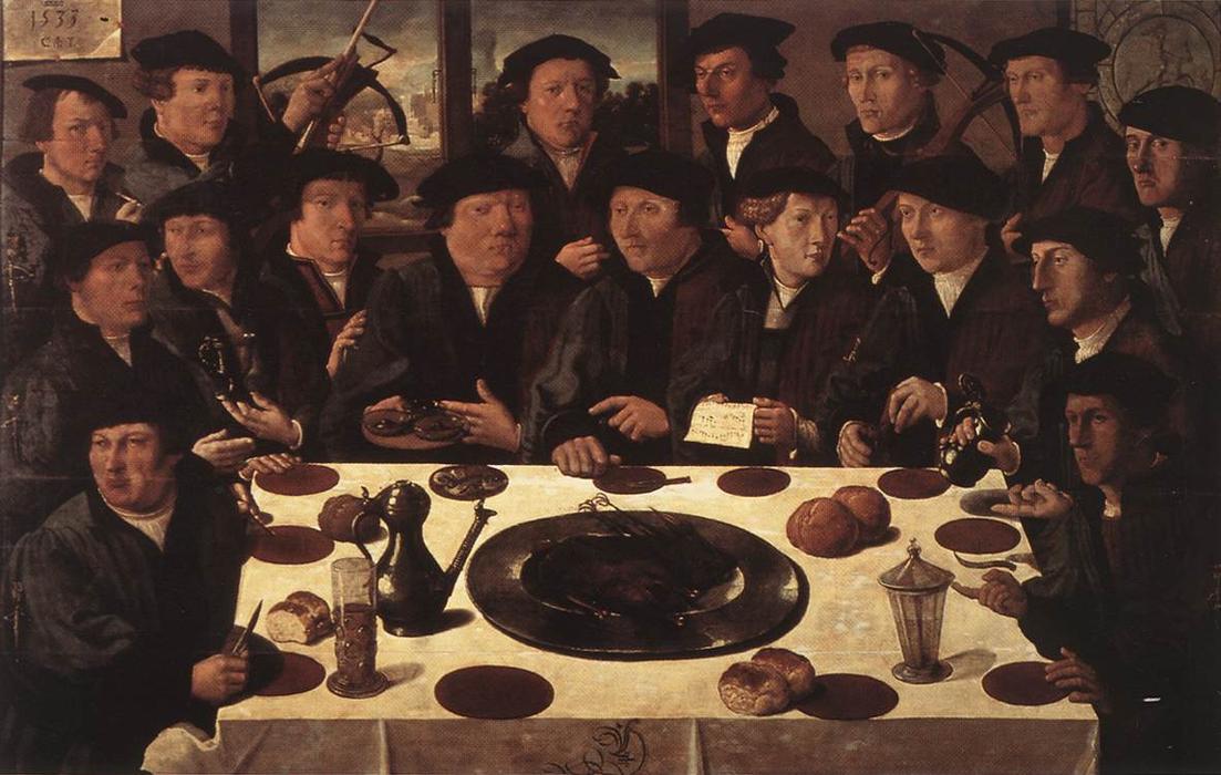 Wikioo.org - The Encyclopedia of Fine Arts - Painting, Artwork by Cornelis Anthonisz - Banquet of Members of Amsterdam's Crossbow Civic Guard