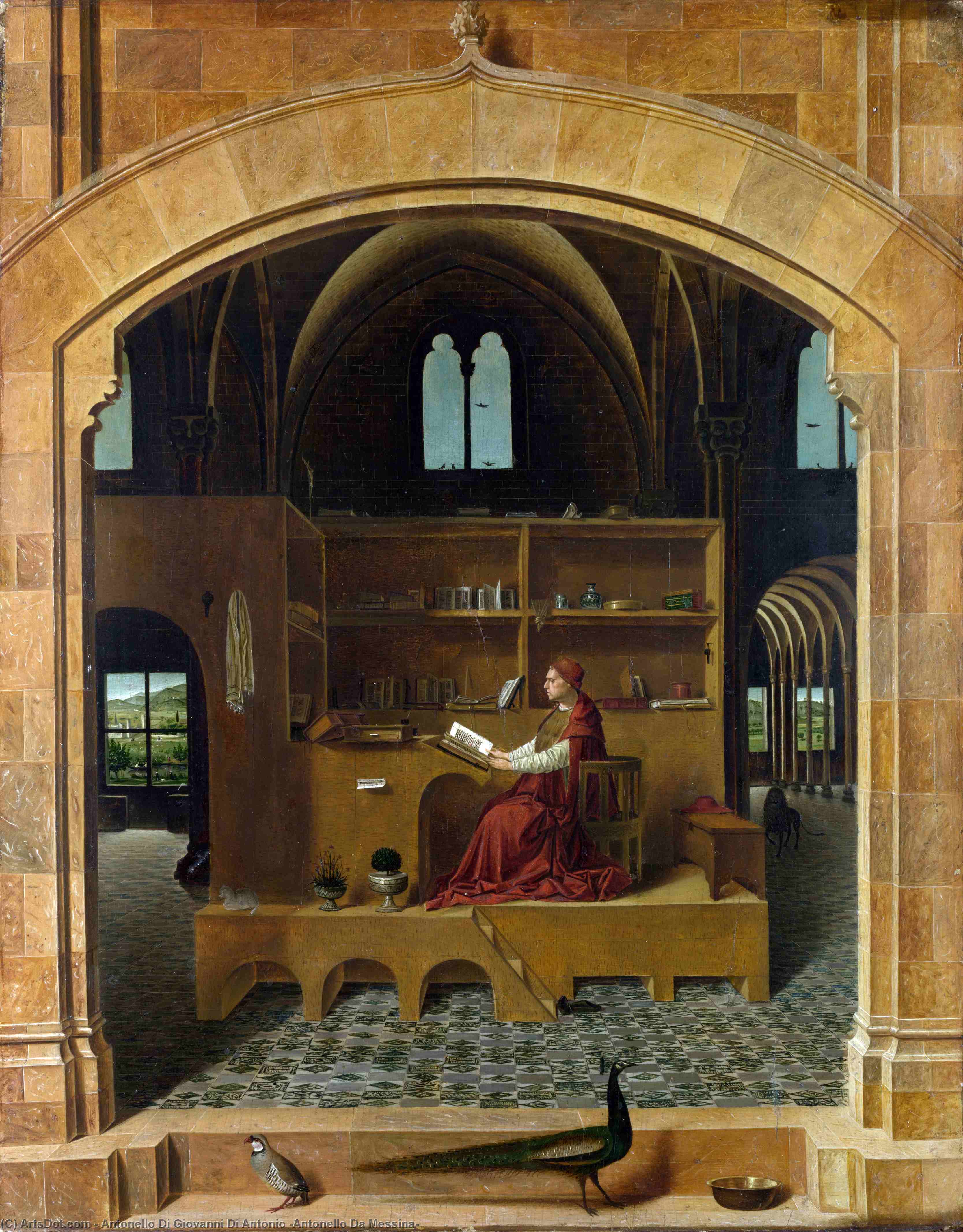 Wikioo.org - สารานุกรมวิจิตรศิลป์ - จิตรกรรม Antonello Di Giovanni Di Antonio (Antonello Da Messina) - St Jerome in his Study