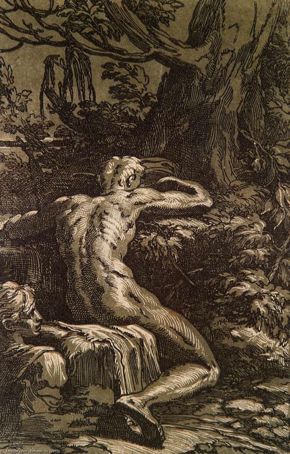 WikiOO.org - Encyclopedia of Fine Arts - Lukisan, Artwork Antonio Da Trento - Nude Man in a Landscape
