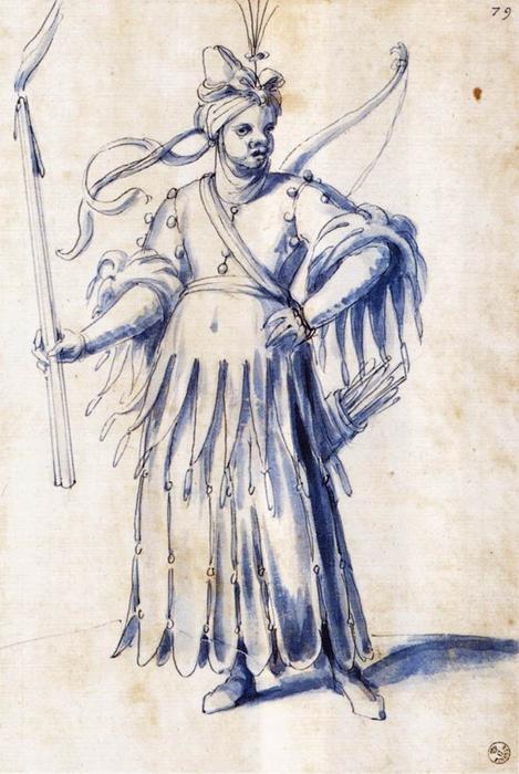 WikiOO.org - Enciclopedia of Fine Arts - Pictura, lucrări de artă Giuseppe Arcimboldo - Costume drawing for a female figure with torch