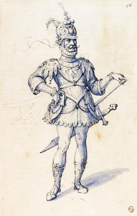 WikiOO.org - Encyclopedia of Fine Arts - Schilderen, Artwork Giuseppe Arcimboldo - Costume drawing for a knight