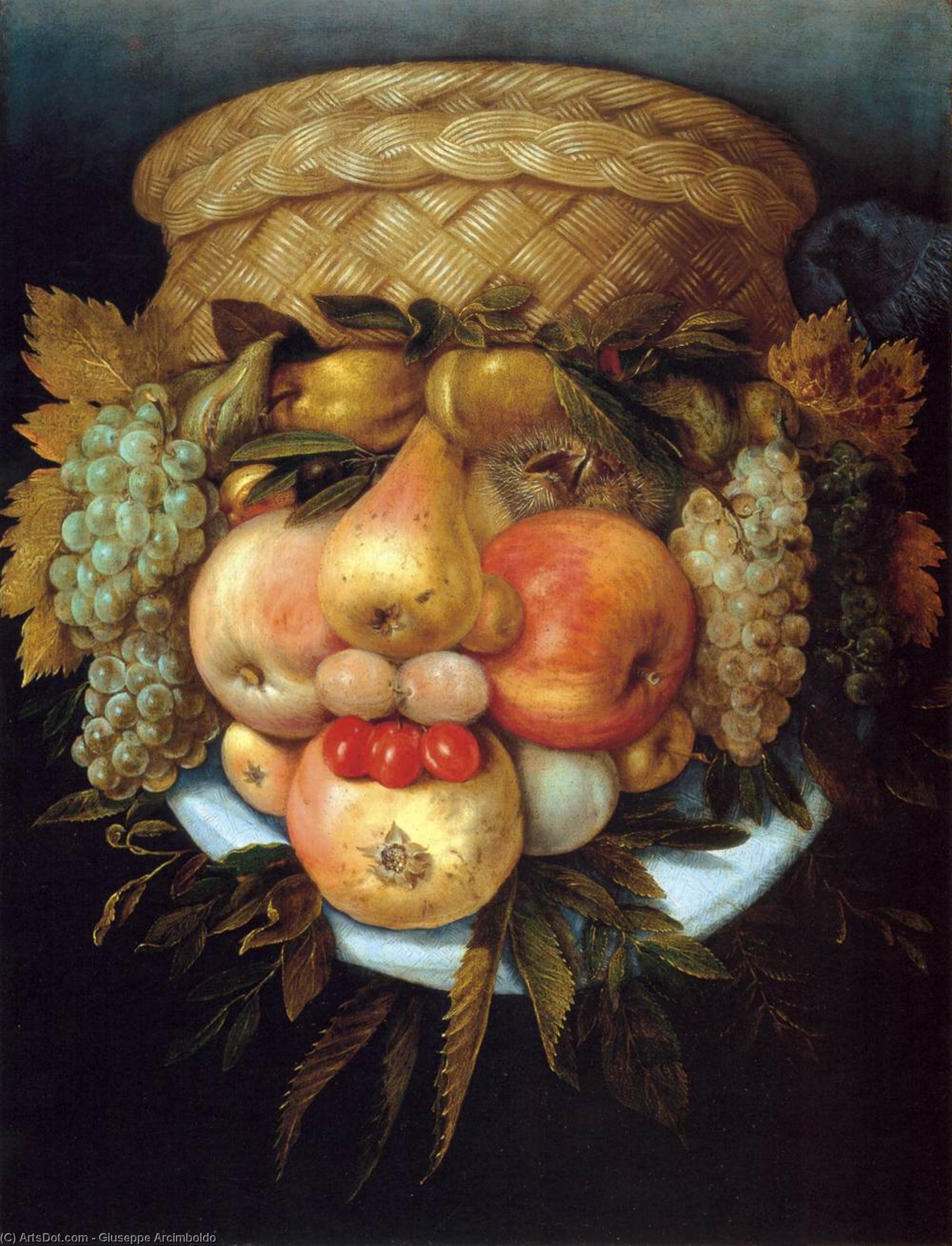 Wikioo.org - สารานุกรมวิจิตรศิลป์ - จิตรกรรม Giuseppe Arcimboldo - Reversible Head with Basket of Fruit
