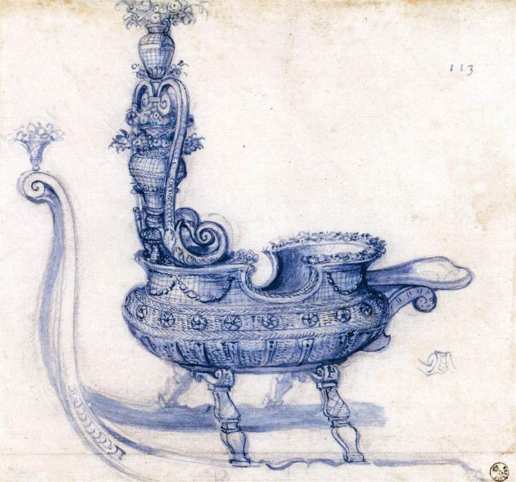 WikiOO.org - Encyclopedia of Fine Arts - Malba, Artwork Giuseppe Arcimboldo - Sketch for a Sleigh Shaped like a Basket of Flowers