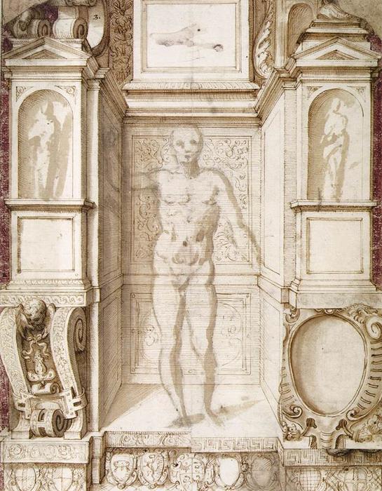 WikiOO.org - Enciclopedia of Fine Arts - Pictura, lucrări de artă Giuseppe Arcimboldo - Study of a Figure in a Niche