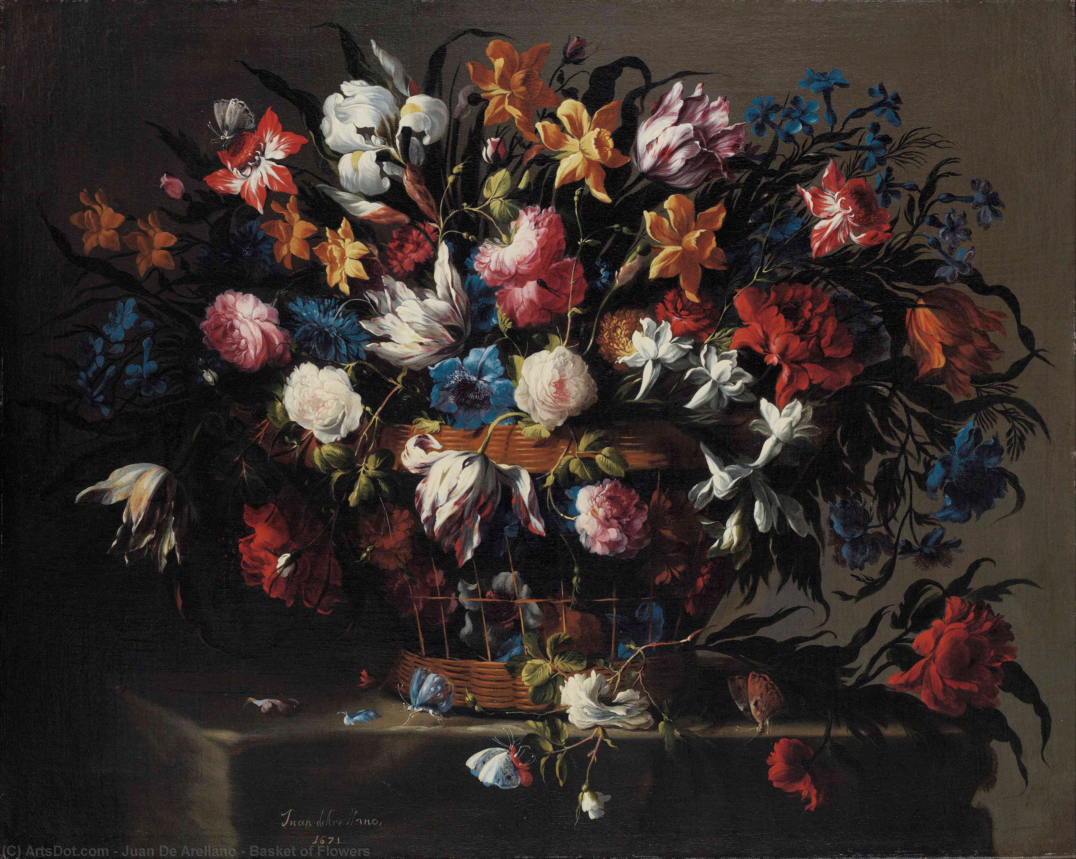 Wikioo.org - สารานุกรมวิจิตรศิลป์ - จิตรกรรม Juan De Arellano - Basket of Flowers