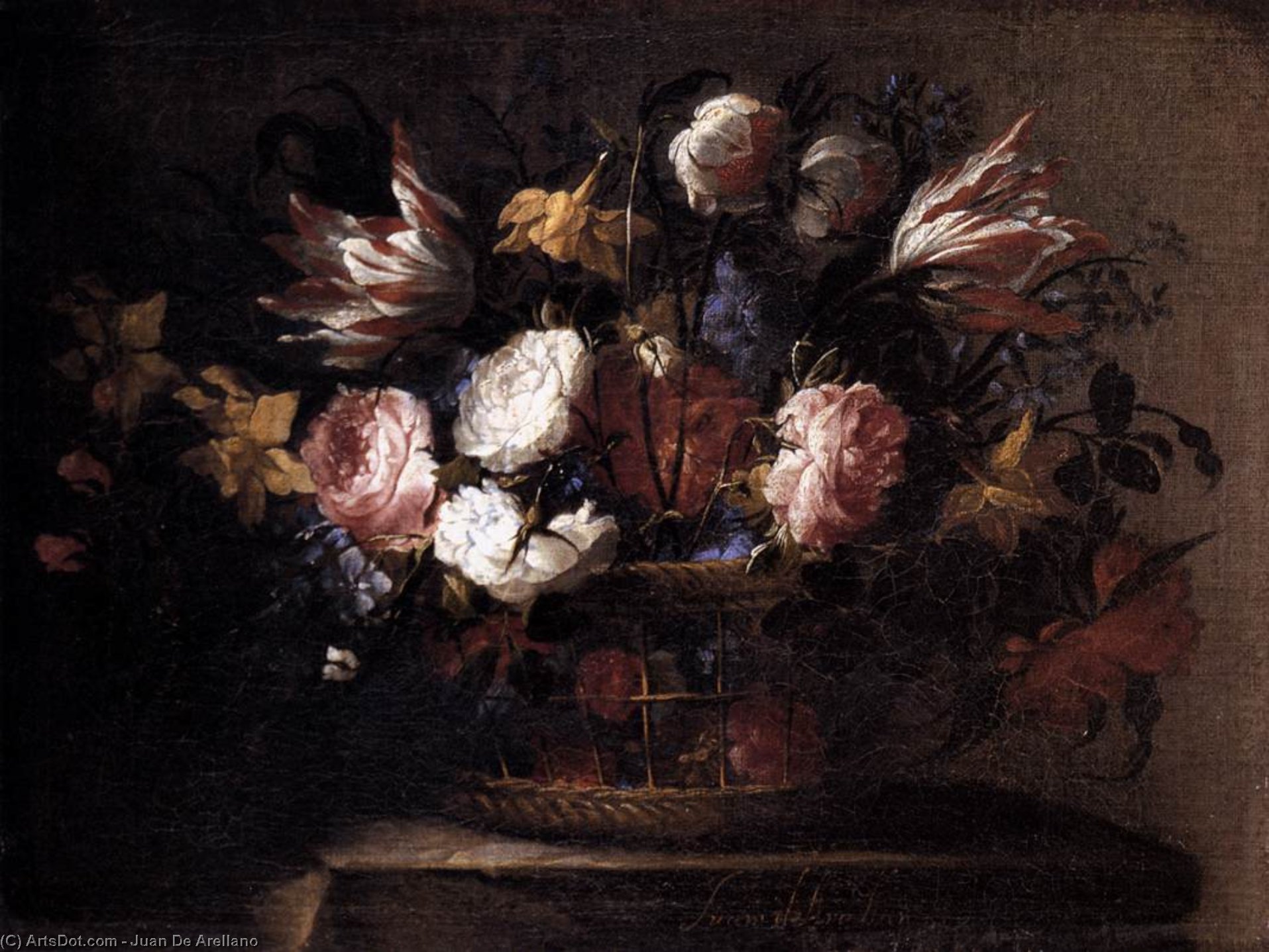 WikiOO.org - Encyclopedia of Fine Arts - Festés, Grafika Juan De Arellano - Still-Life with a Basket of Flowers