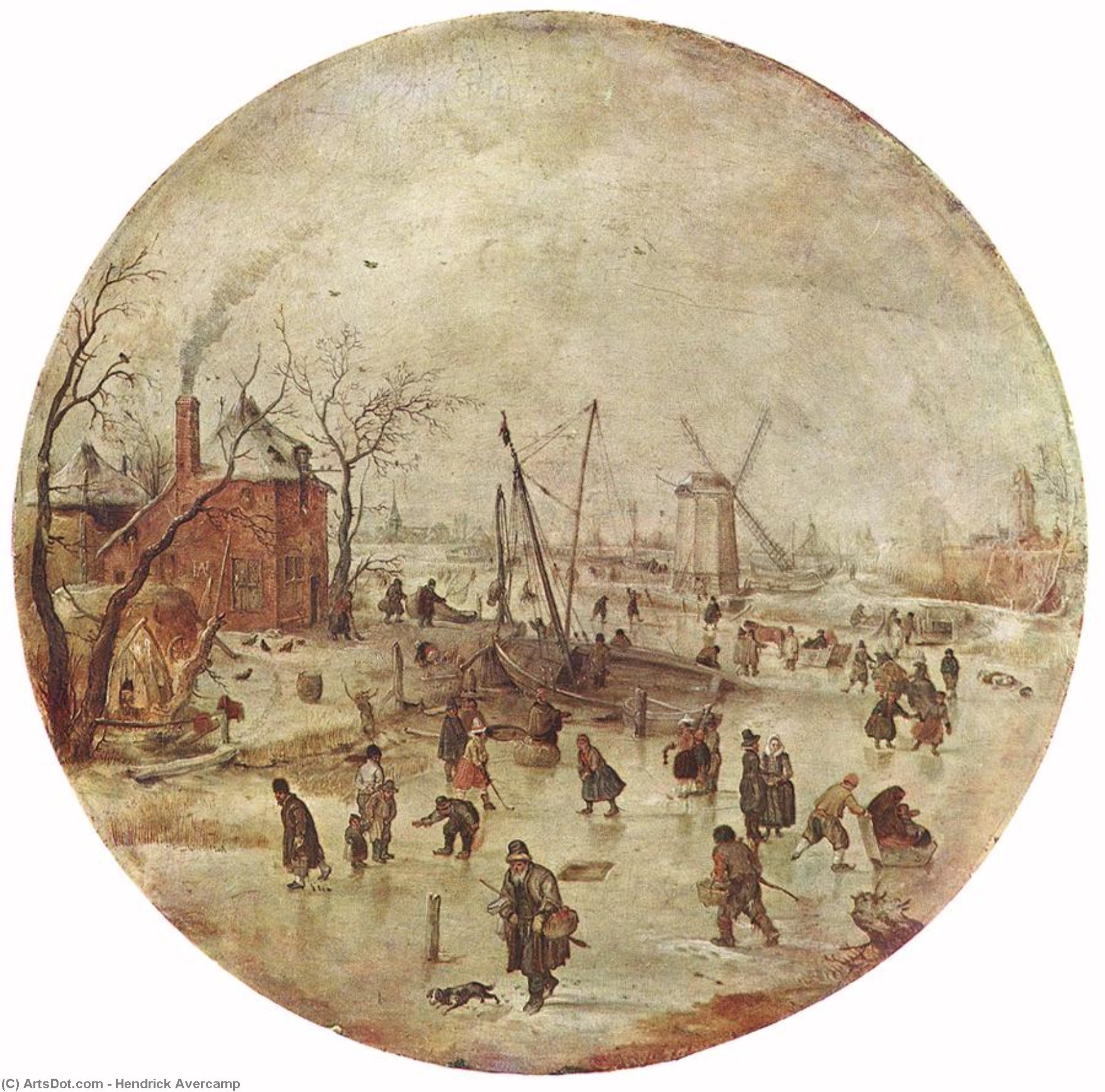 WikiOO.org - Encyclopedia of Fine Arts - Lukisan, Artwork Hendrick Avercamp - Winter Landscape with Skaters