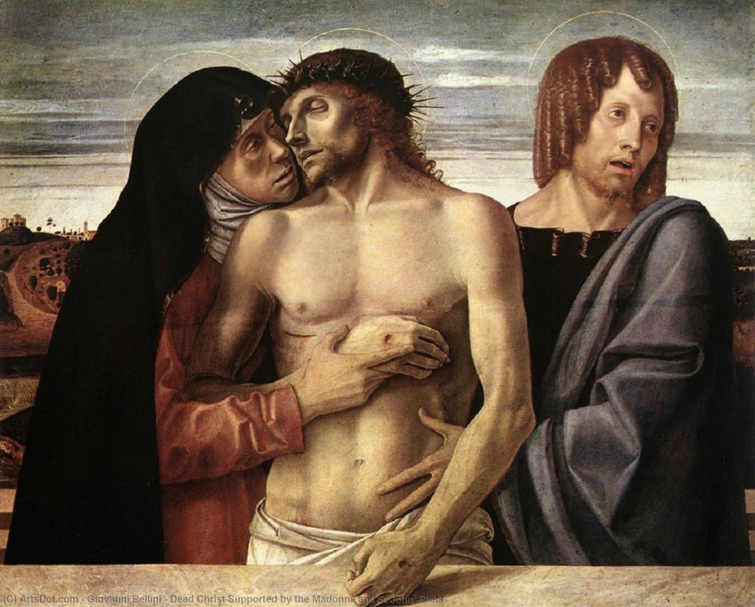 Wikioo.org – La Enciclopedia de las Bellas Artes - Pintura, Obras de arte de Giovanni Bellini - cristo muerto Apoyado por la virgen y san John ( Piedad )