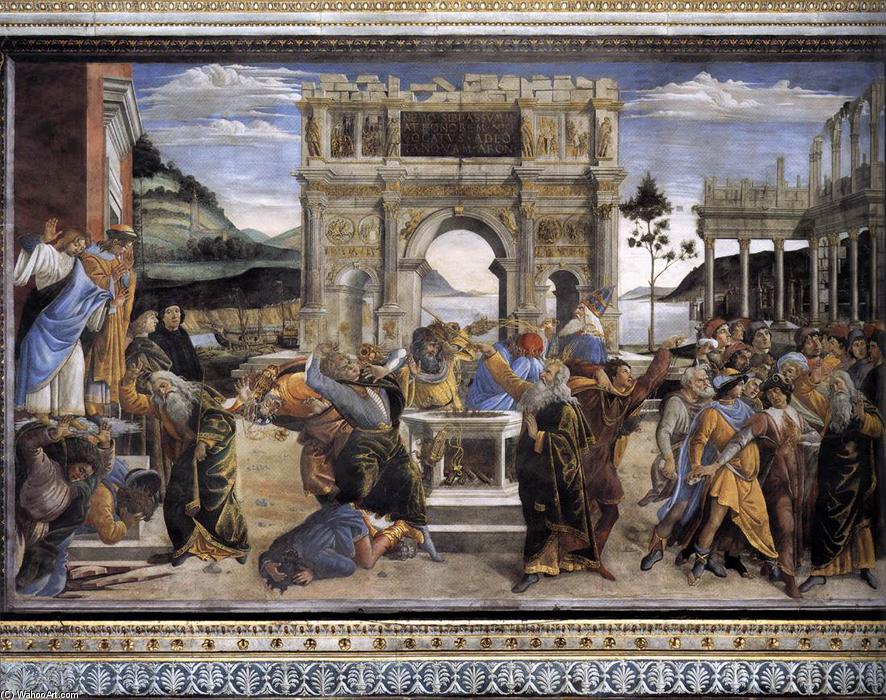 WikiOO.org - Enciclopedia of Fine Arts - Pictura, lucrări de artă Sandro Botticelli - The Punishment of Korah and the Stoning of Moses and Aaron