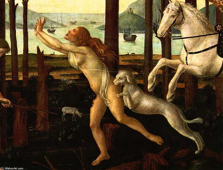 Wikioo.org - The Encyclopedia of Fine Arts - Painting, Artwork by Sandro Botticelli - The Story of Nastagio degli Onesti (detail of the first episode)
