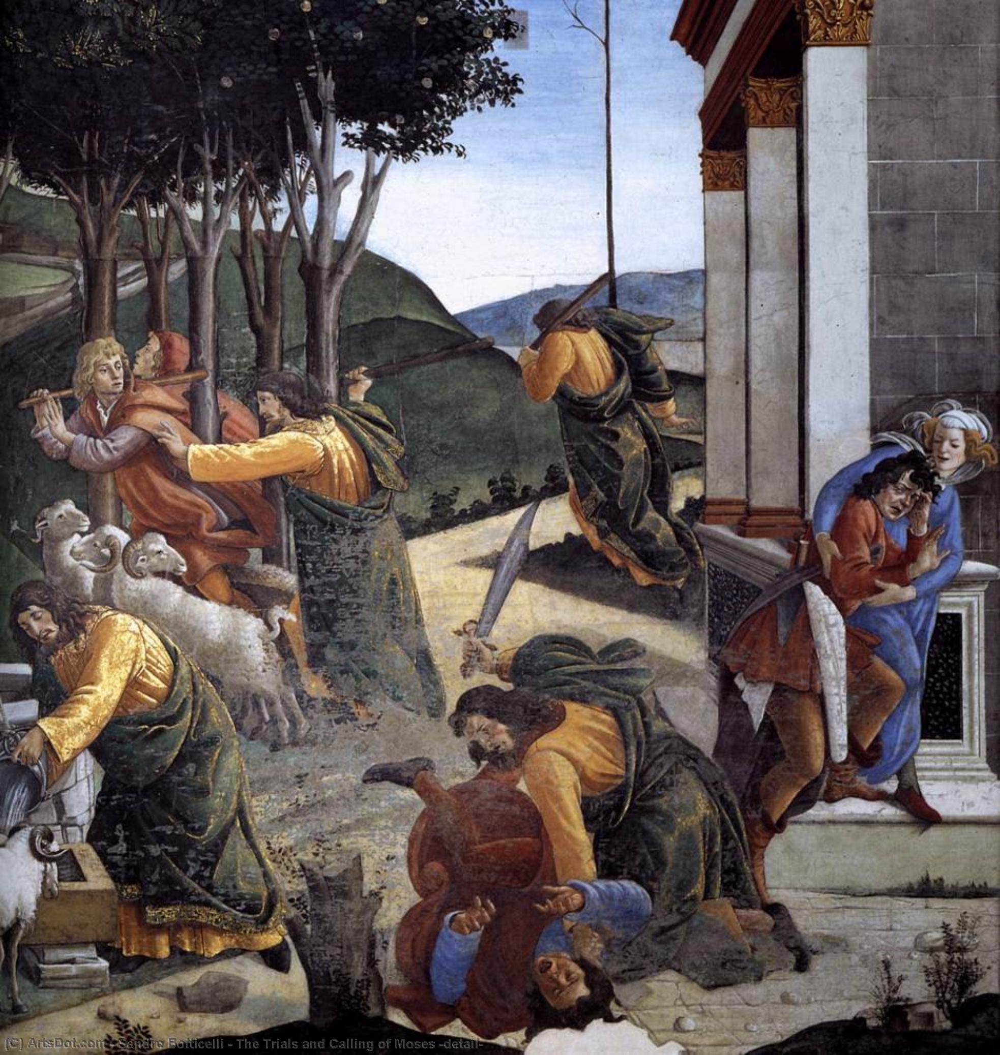 Wikioo.org – L'Enciclopedia delle Belle Arti - Pittura, Opere di Sandro Botticelli - Le prove e Vocazione di Mosè particolare