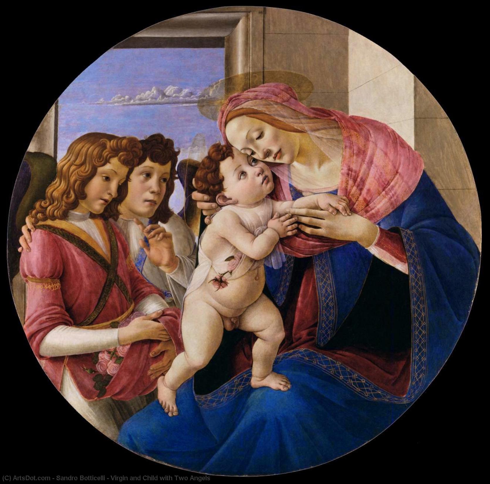 Wikioo.org - The Encyclopedia of Fine Arts - Painting, Artwork by Sandro Botticelli - Virgin and Child with Two Angels