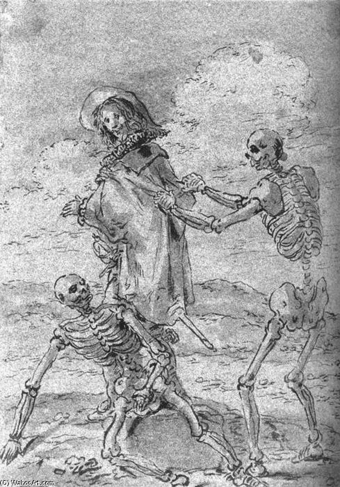 WikiOO.org - Enciclopédia das Belas Artes - Pintura, Arte por Leonaert Bramer - Quevedo and the Skeletons of Juan de la Encina and King Perico