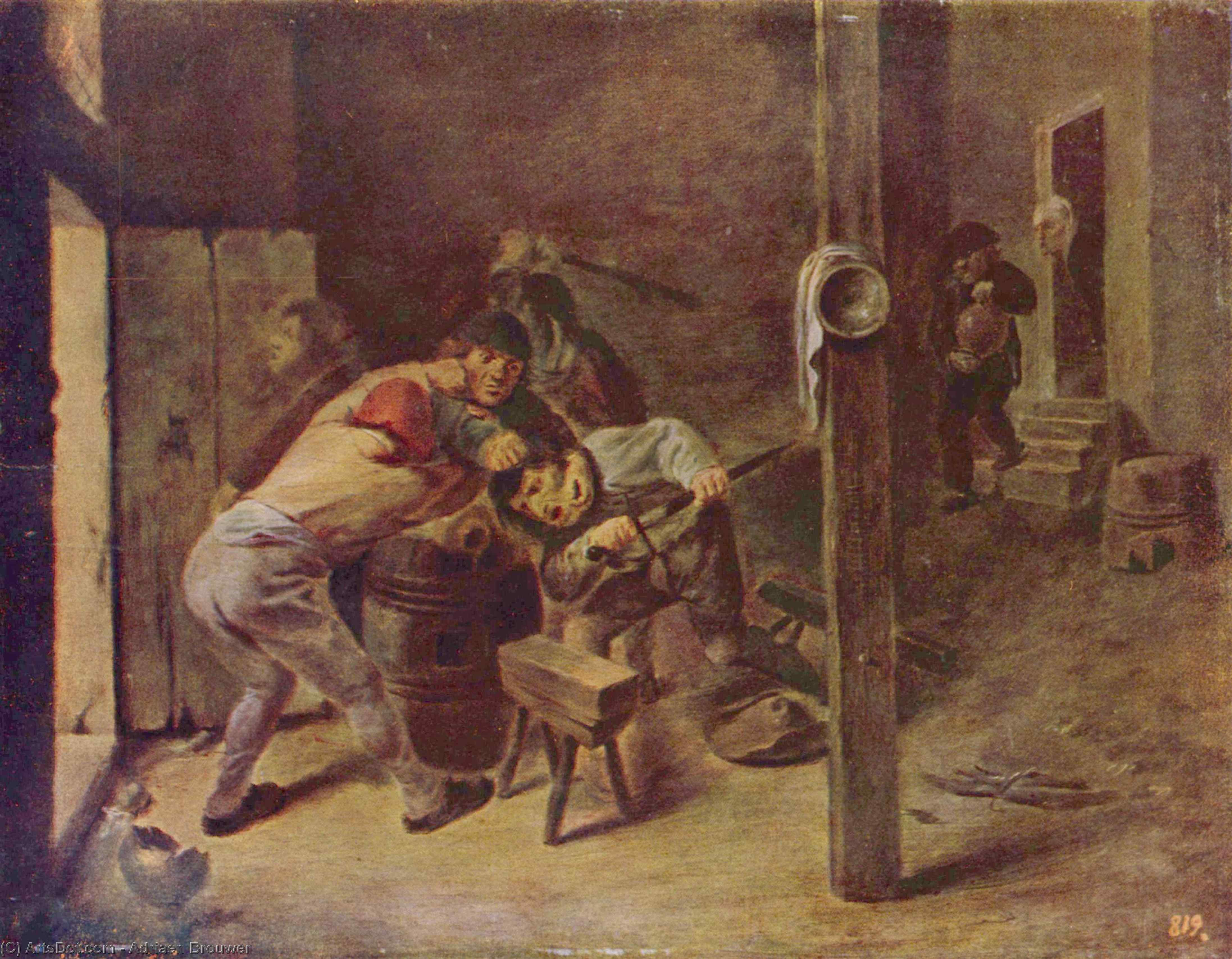 WikiOO.org - Encyclopedia of Fine Arts - Maleri, Artwork Adriaen Brouwer - Brawling Peasants