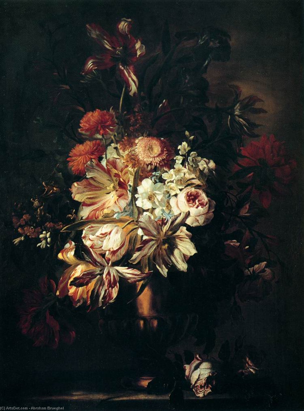 Wikioo.org - The Encyclopedia of Fine Arts - Painting, Artwork by Abraham Brueghel - Flowers in a Bronze Vase