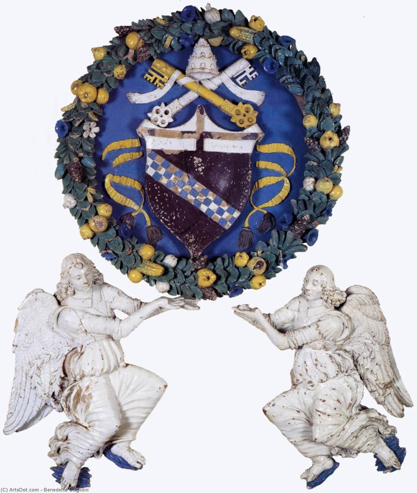 Wikioo.org - The Encyclopedia of Fine Arts - Painting, Artwork by Benedetto Buglioni - Coat-of Arms Supported by Two Angels