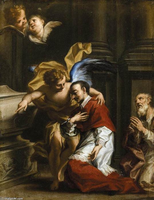 Wikioo.org - The Encyclopedia of Fine Arts - Painting, Artwork by Francesco Caccianiga - St Carlo Borromeo Tended by an Angel