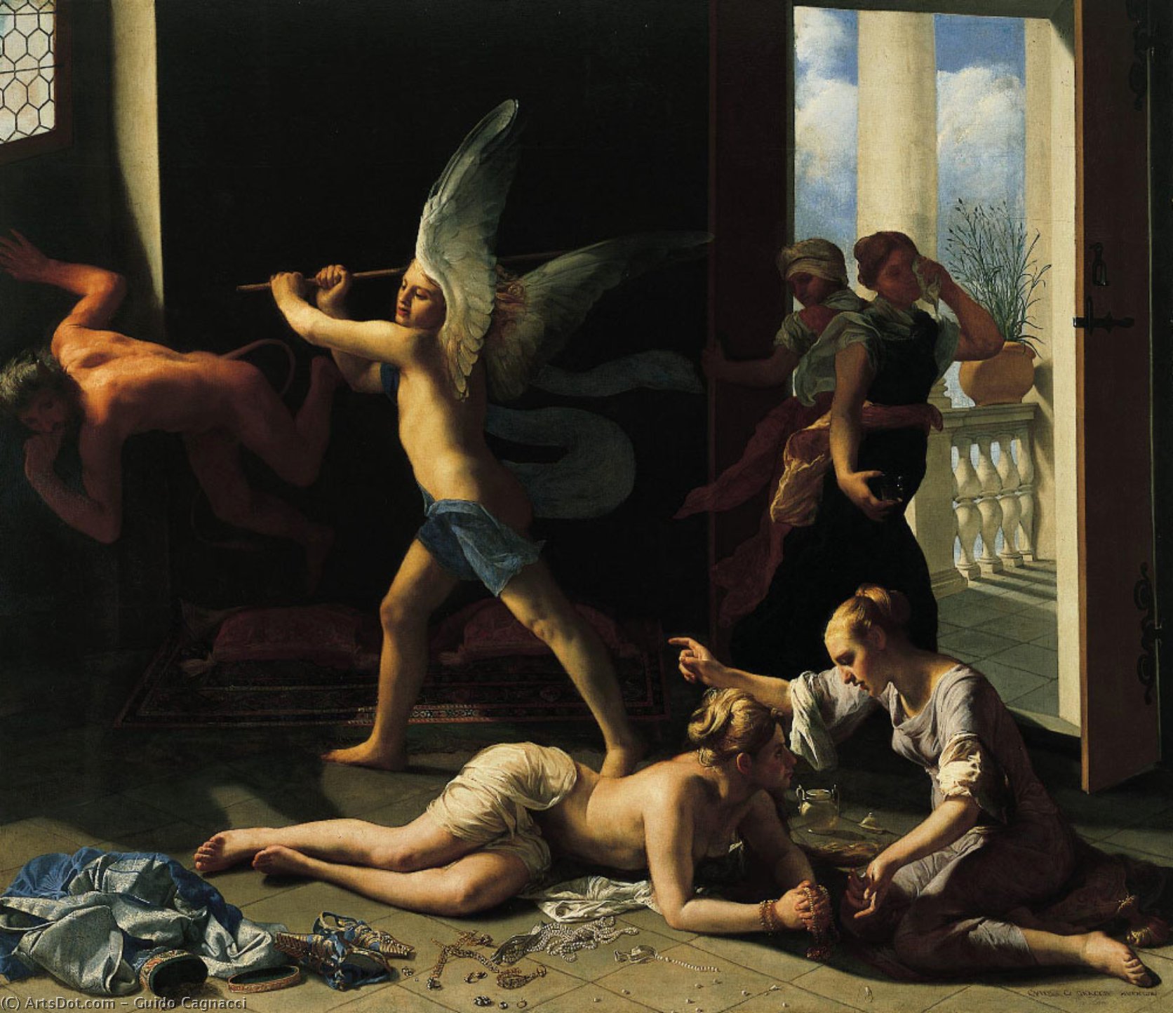 Wikioo.org – L'Enciclopedia delle Belle Arti - Pittura, Opere di Guido Cagnacci - martha rebuking mary per la sua vanità