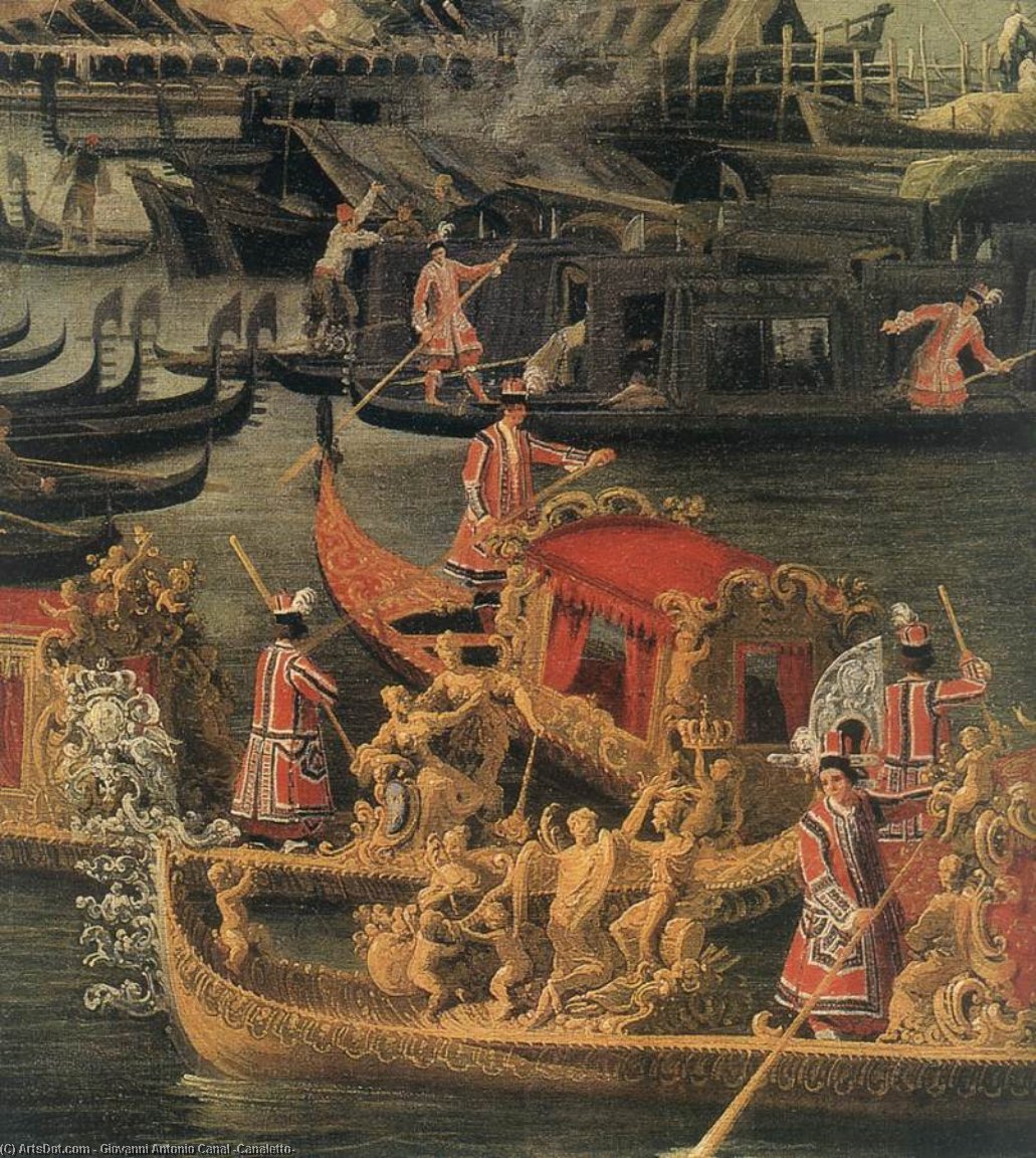 Wikioo.org – L'Encyclopédie des Beaux Arts - Peinture, Oeuvre de Giovanni Antonio Canal (Canaletto) - arrivée de au  français  ambassadrice  dans  à Venise  détail