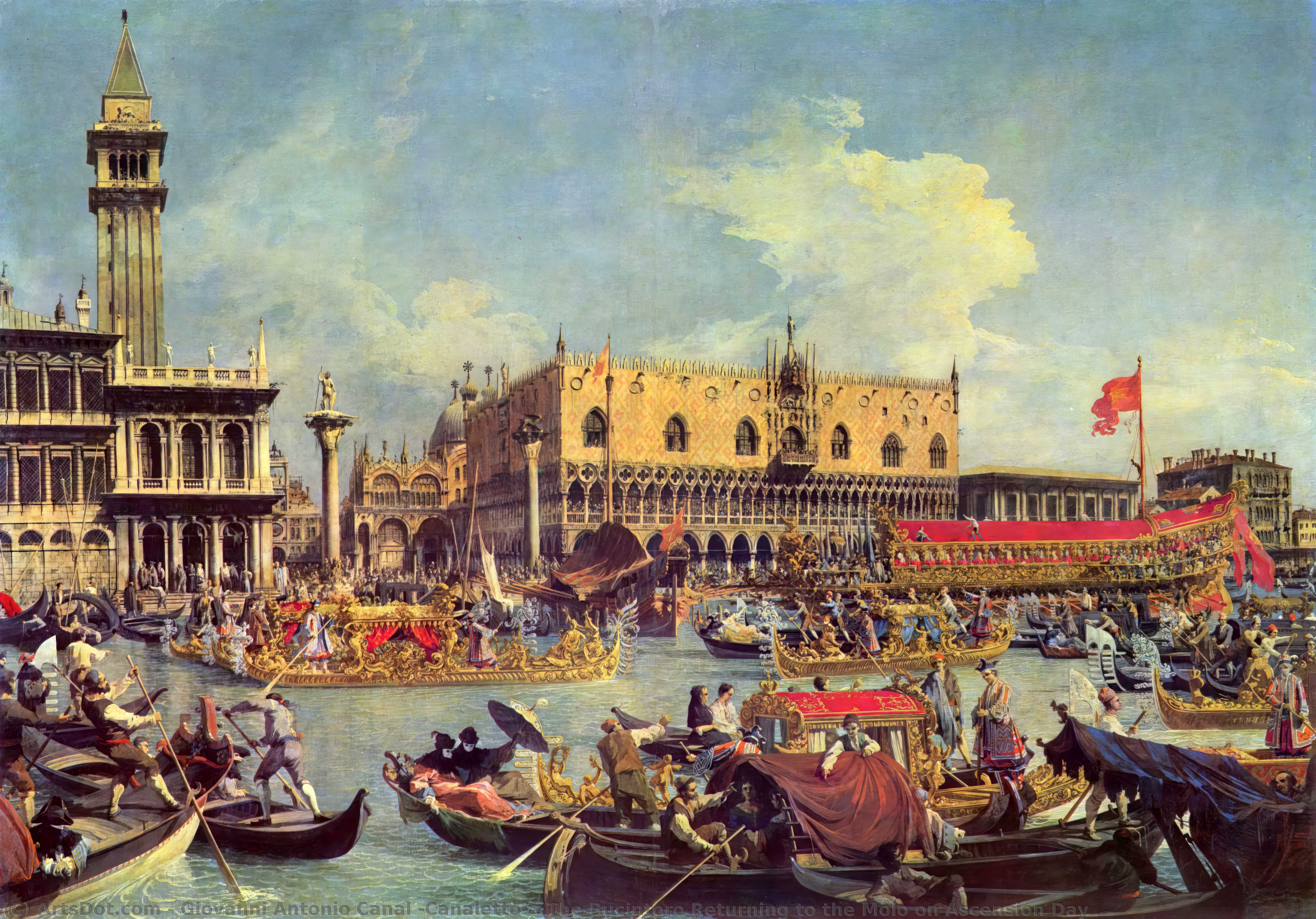 Wikioo.org - The Encyclopedia of Fine Arts - Painting, Artwork by Giovanni Antonio Canal (Canaletto) - The Bucintoro Returning to the Molo on Ascension Day